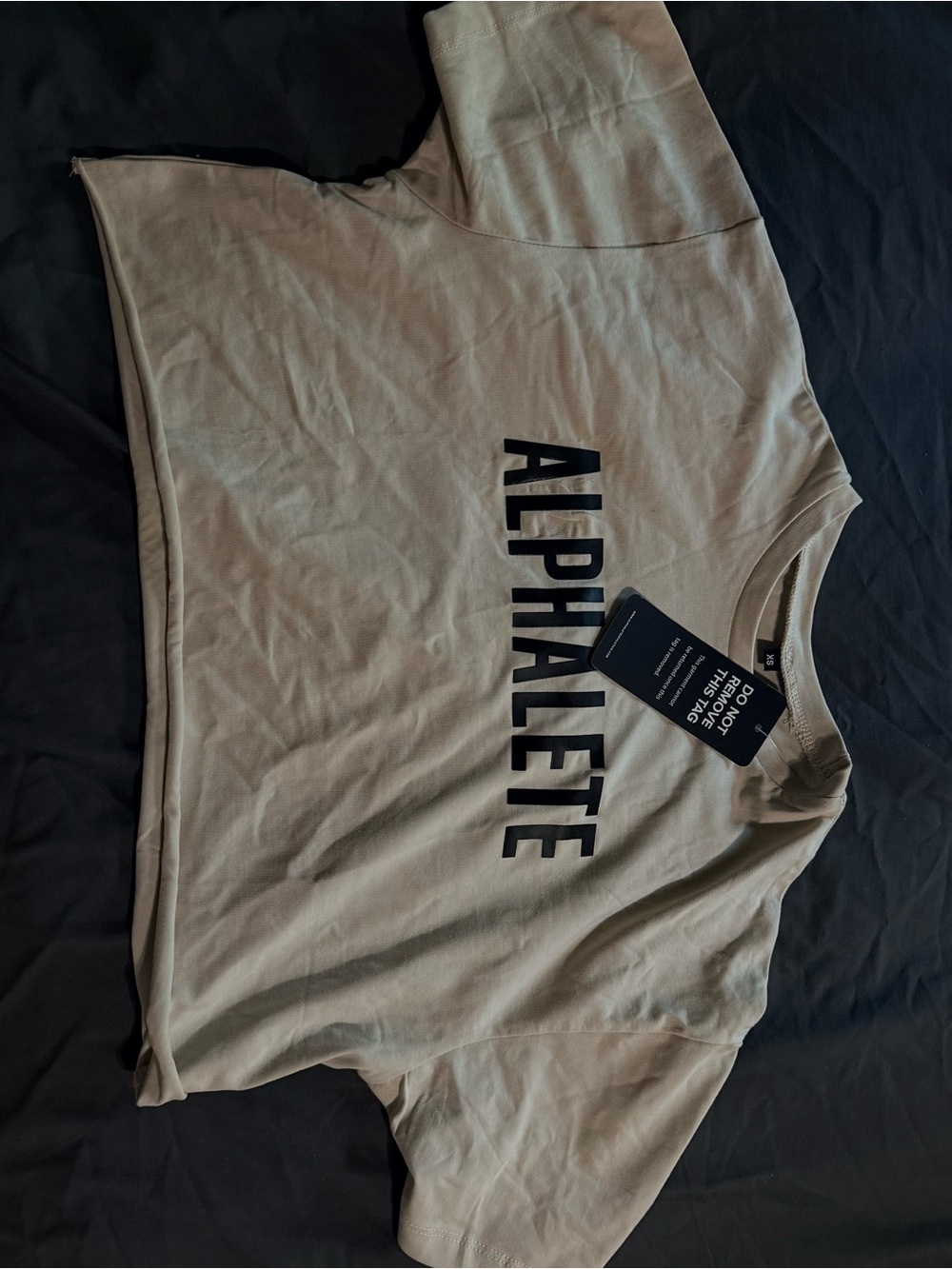 Alphalete Short Sleeve Crew Crop Tee in Light Khaki